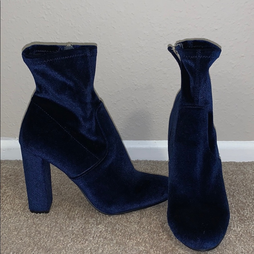 Steve Madden Navy Blue Velvet Sock Heel Boot